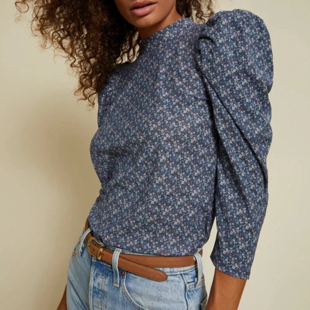 Nation LTD Zeta Snap Back Mock Neck Tee In Wildflower Sz L Pima Cotton Ditzy